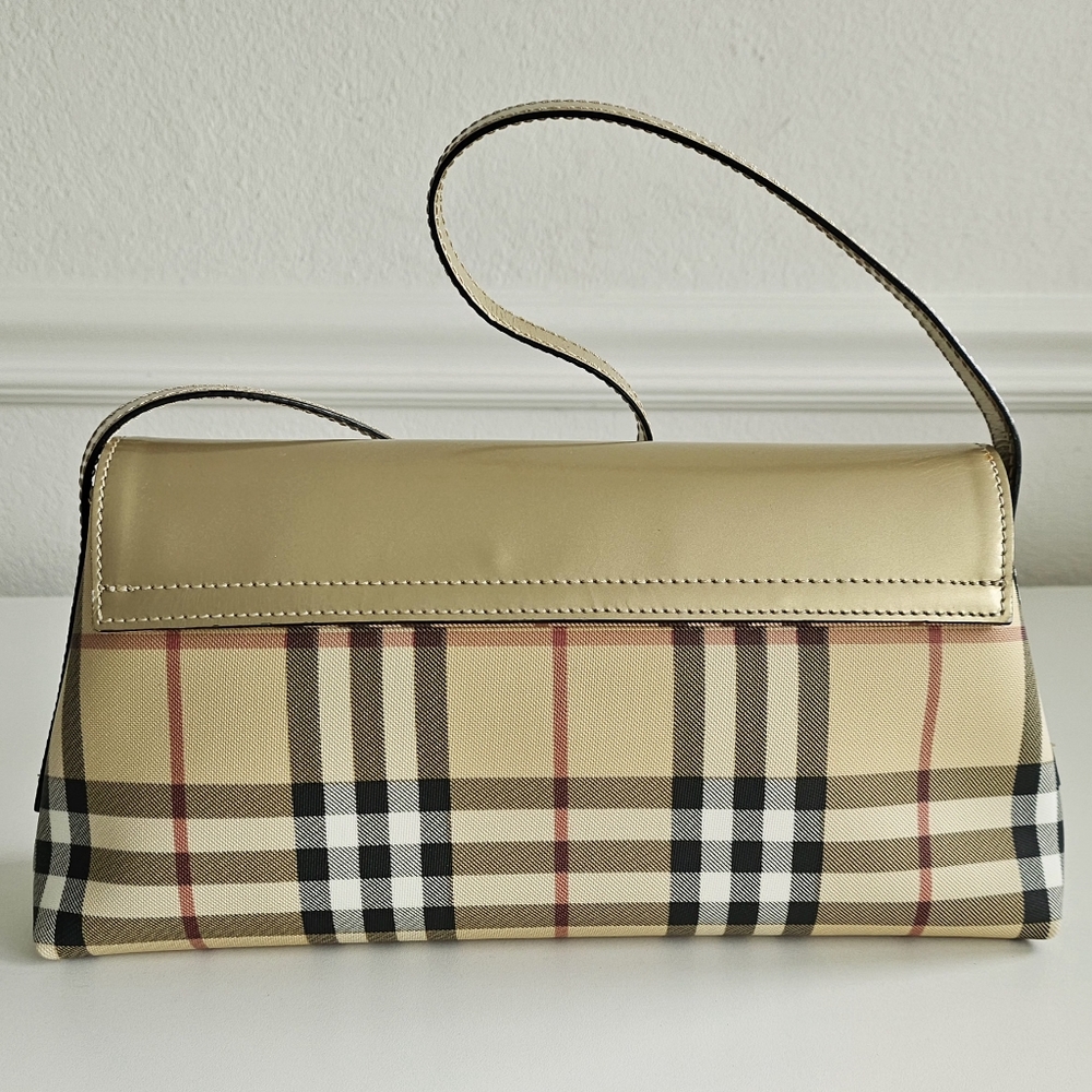Burberry London Beige Leather & Coated Canvas Novacheck Shoulder Bag - Picture 2 of 13